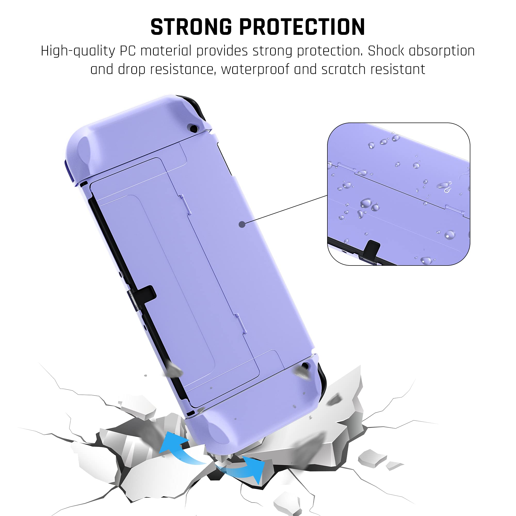 GLDRAM Protective Case for Nintendo Switch OLED Model 2021 - Hard Shell Cover with Screen Protector & 4 Thumb Grips - Ultra Slim Flip Design for Switch OLED Console & JoyCon (Purple) - Perfect for Travel, Gaming On-The-Go & Console Protection