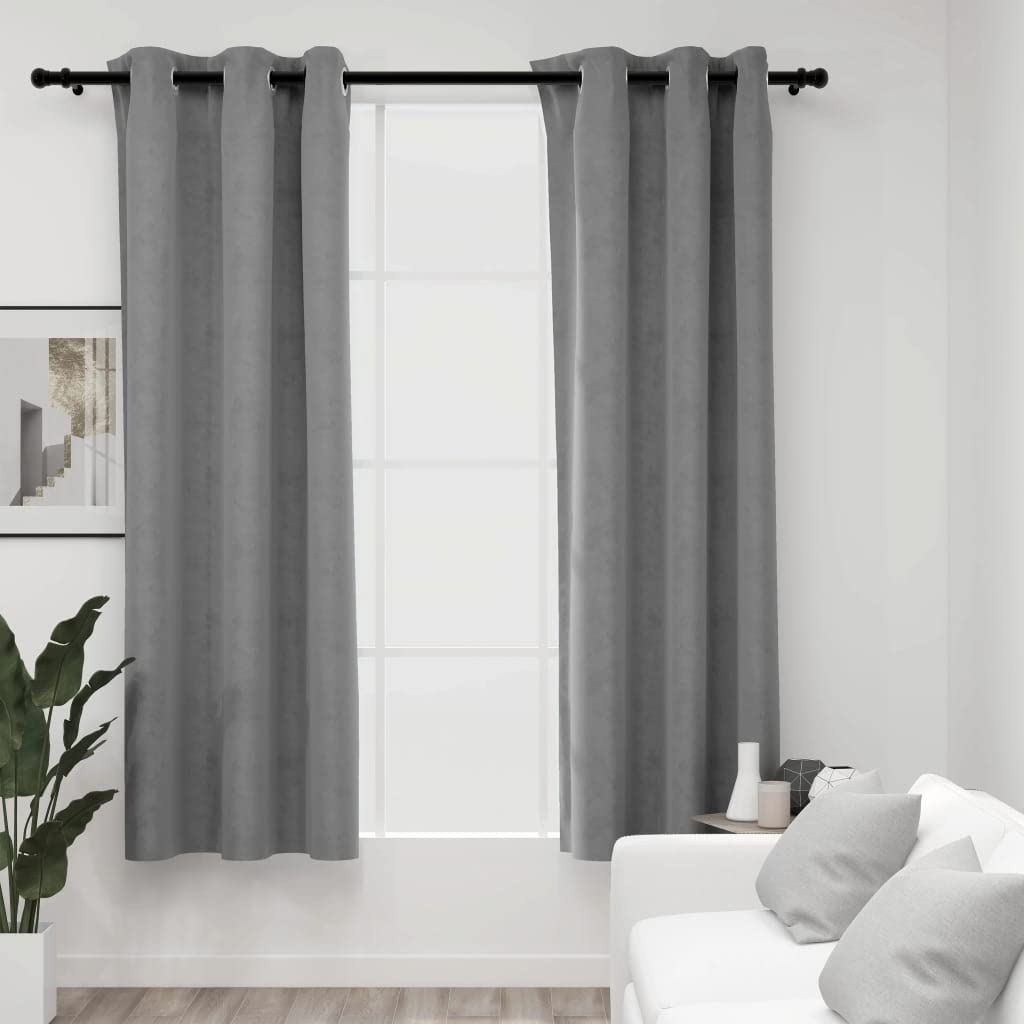 Blackout Curtains with Rings - 2 Pack Room Darkening Velvet Curtains 37x63 Inches in Gray for Bedroom | Thermal Insulated Light Blocking Drapes for Better Sleep & Home Theater Experience