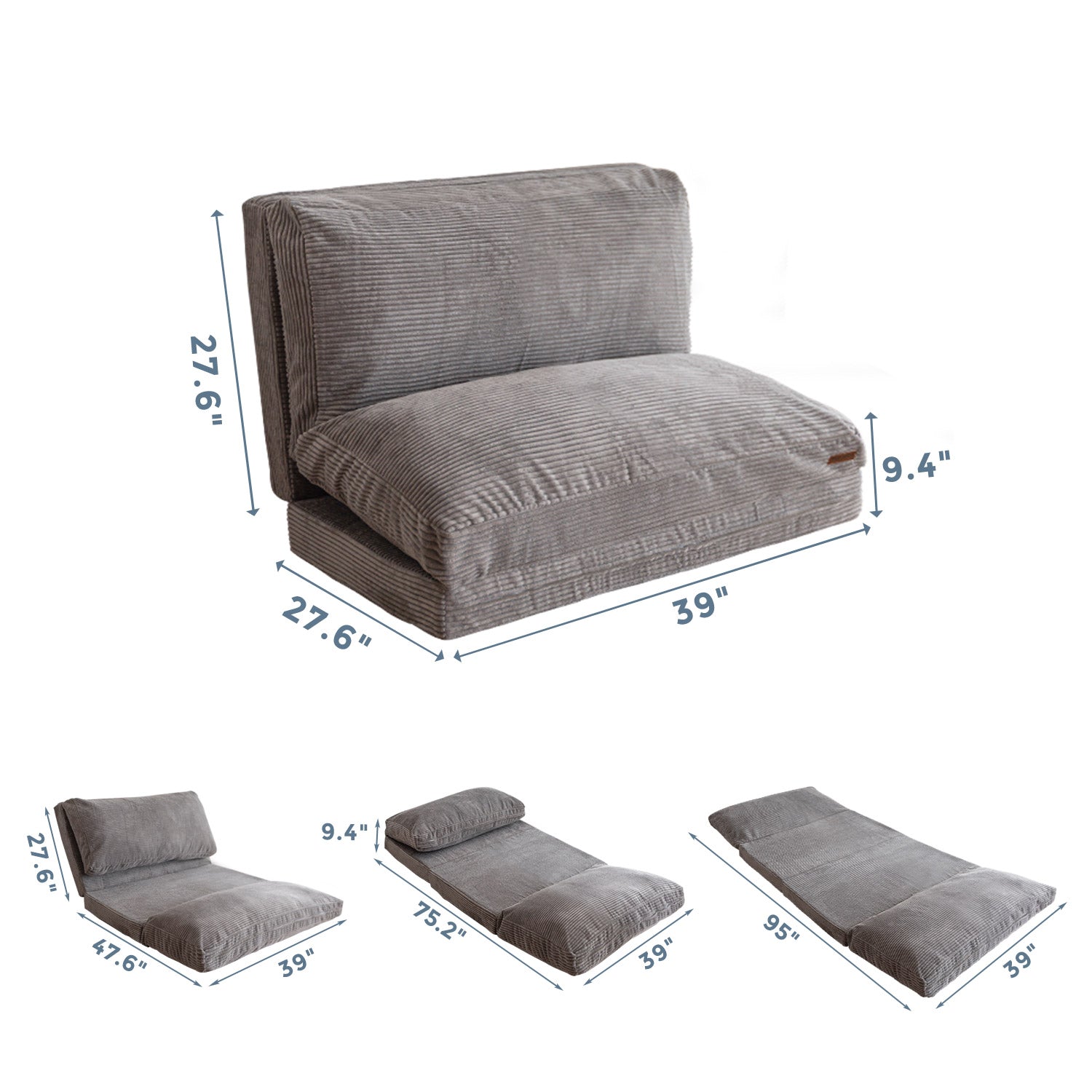 MAXYOYO Foldable Corduroy Bean Bag Sofa Bed with Washable Cover - Perfect for Living Room Lounging, Dorm Room Comfort & Kids Play Area