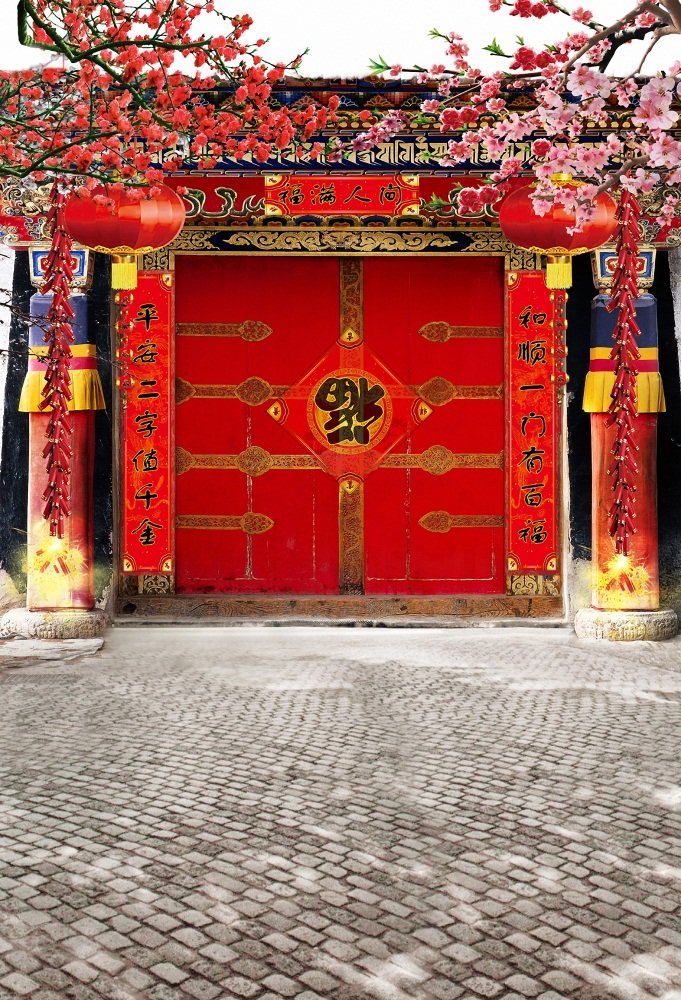 Yeele 8x10ft Chinese New Year Backdrop - Spring Festival Photography Background with Red Lanterns, Couplets & Firecrackers Decor for Door Decorations, Party Themes, Family Photo Booth Props | Perfect for Lunar New Year Celebrations, Cultural Events & Festive Photo Shoots