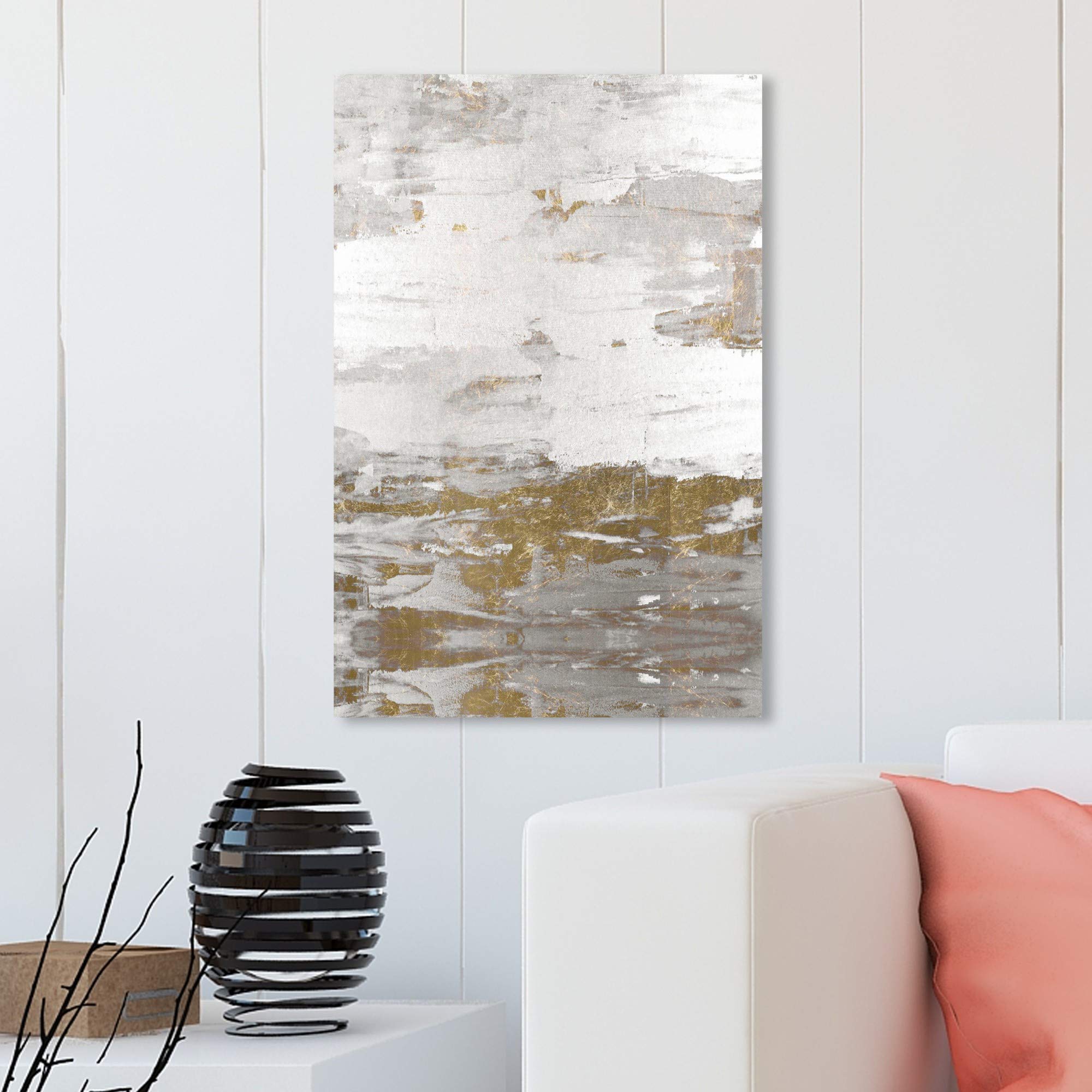 Oliver Gal Artist Co. Abstract Wall Art Canvas Print 'Tall Sensation' - 20x30 Inch White & Gold Modern Home Decor for Living Room, Bedroom & Office