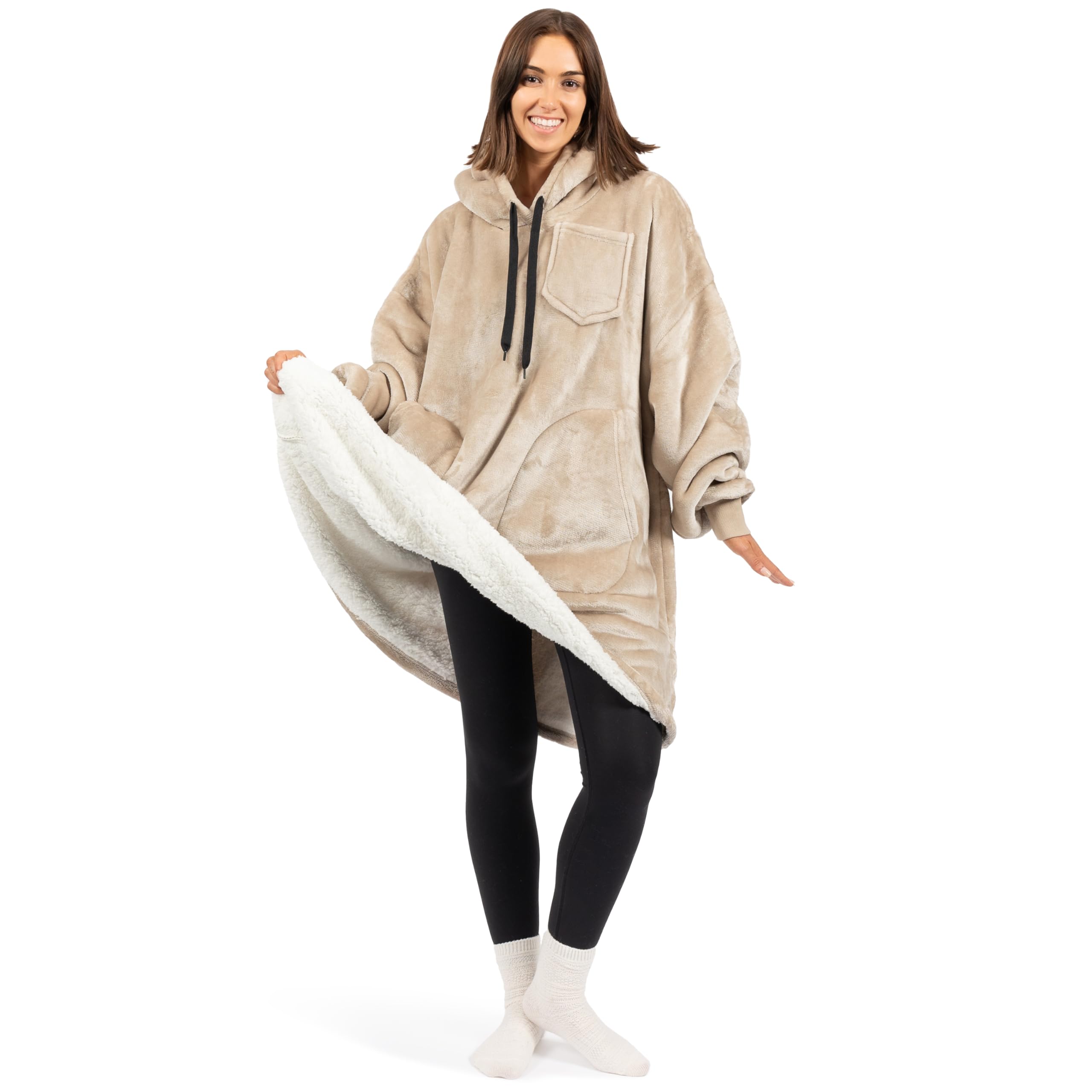 PAVILIA Wearable Blanket Hoodie for Women & Men - Oversized Sherpa Fleece Hooded Sweatshirt Sweater | Cozy Loungewear for Home, Camping & Outdoor Activities