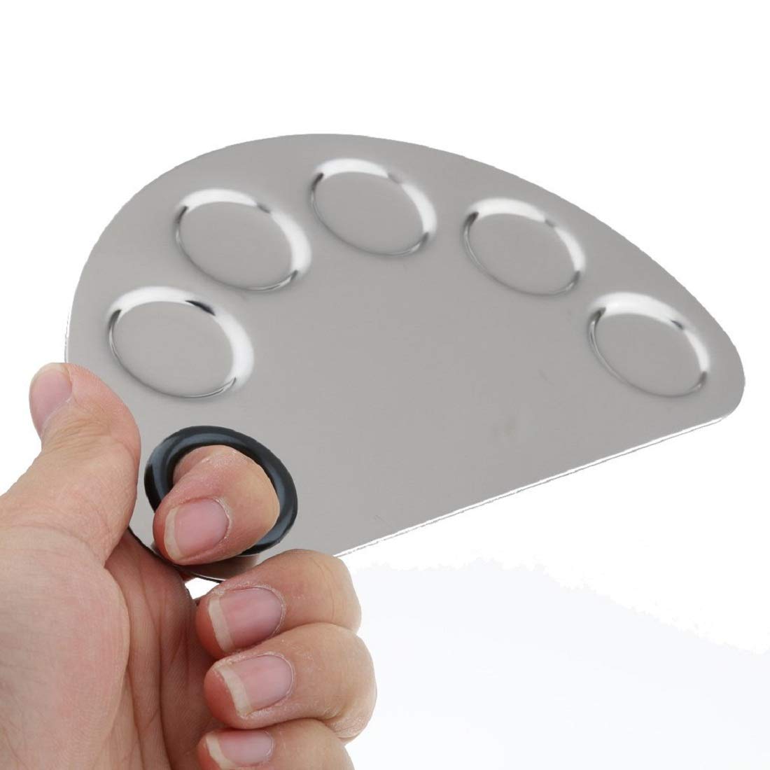 AISHU Stainless Steel 5 Dip Makeup Mixing Palette with Spatula - Professional Cosmetic Mixing Plate for Foundation, Lipstick & Eyeshadow - Perfect for Makeup Artists & Beauty Enthusiasts (Silver)