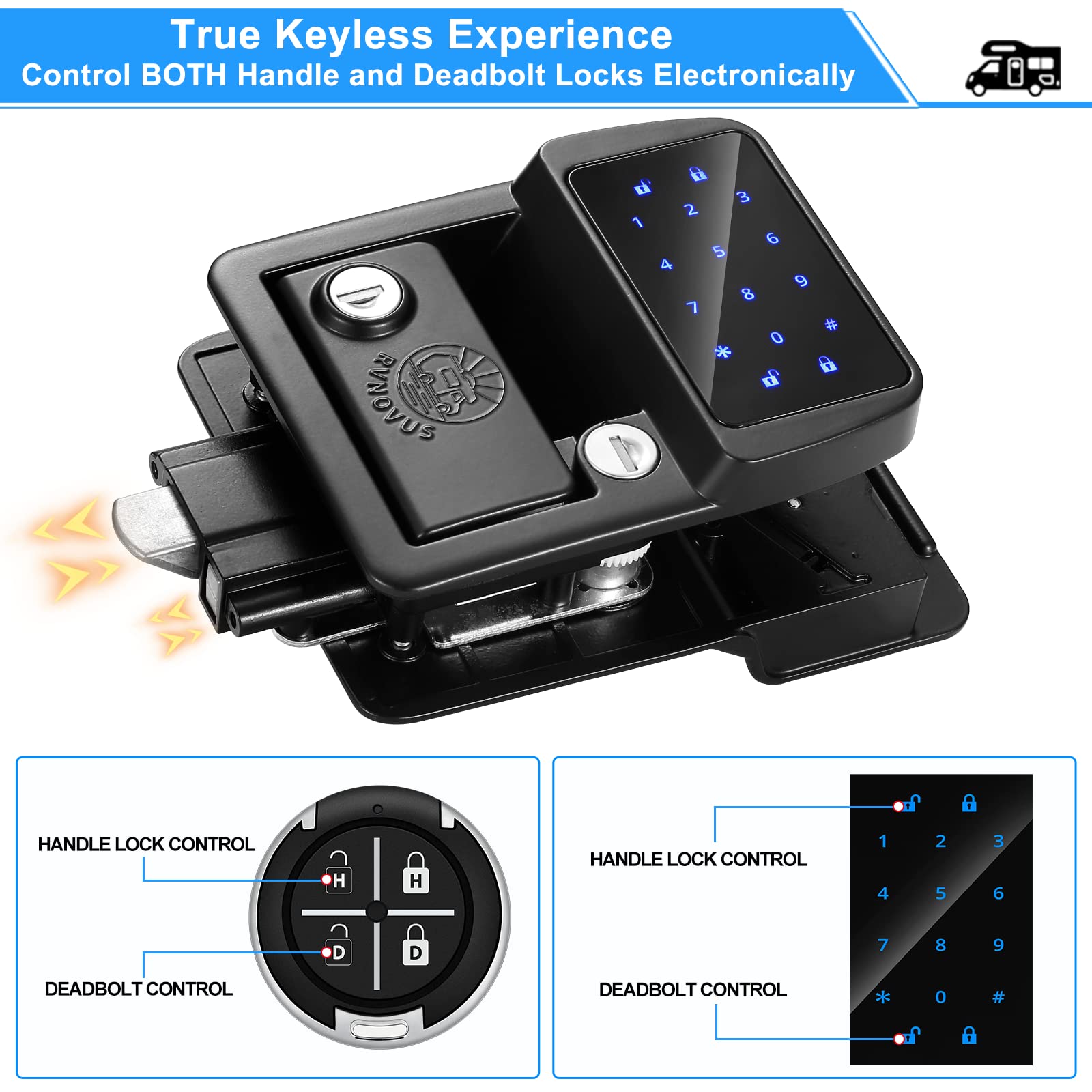Rv Keyless Entry Door Lock with 0-9 Password - Integrated LED Keypad Handle & 2 Fobs for Camper Deadbolt (GEN 2) | Secure Access for Motorhomes, Trailers & Travel Trailers