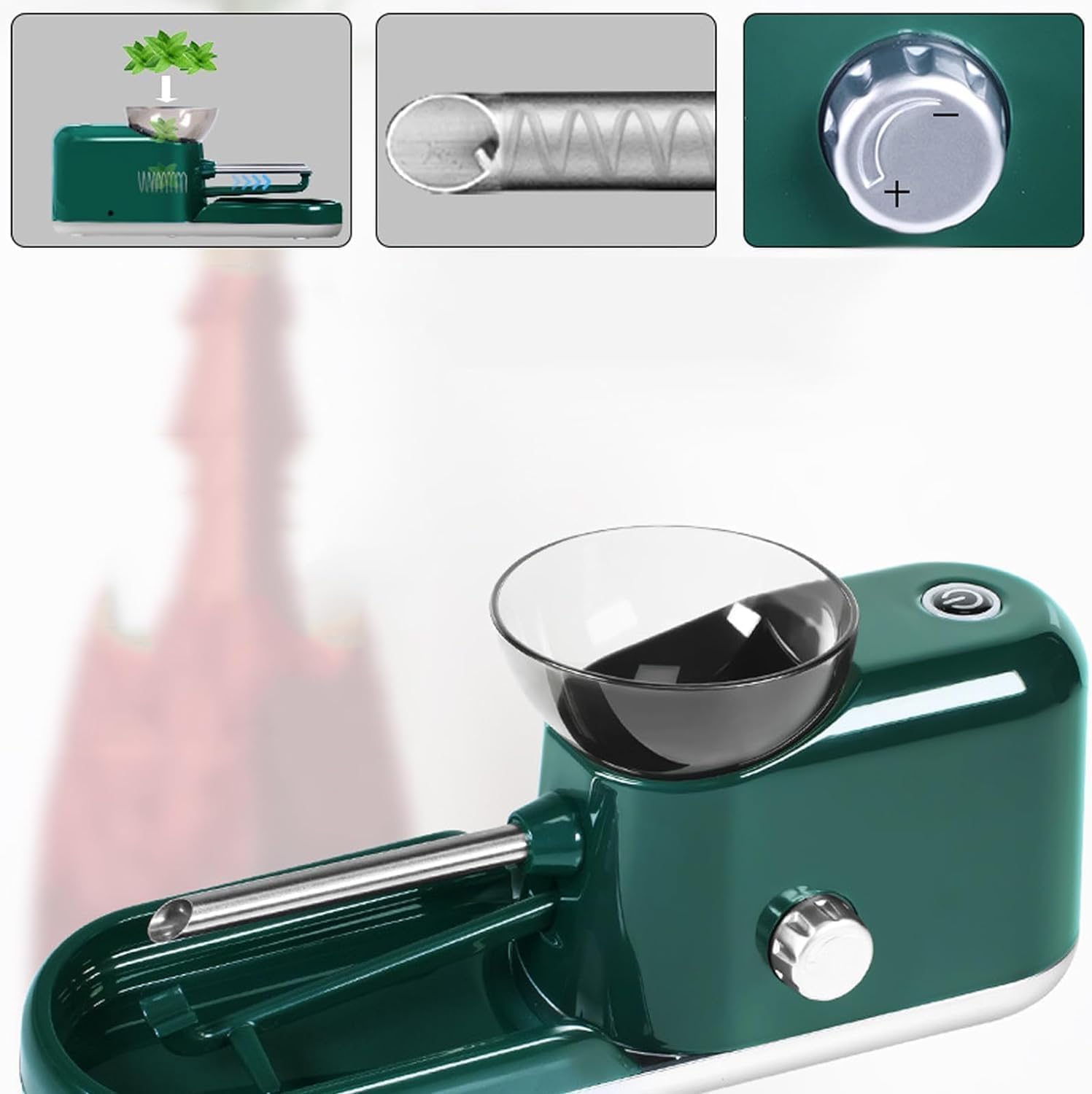 Premium SnoopRoll Automatic Pre-Roll Machine - Electric Herb Grinder & Rolling Device for Perfect Joints - Portable Za Machine for Home, Travel & Outdoor Use (Green)