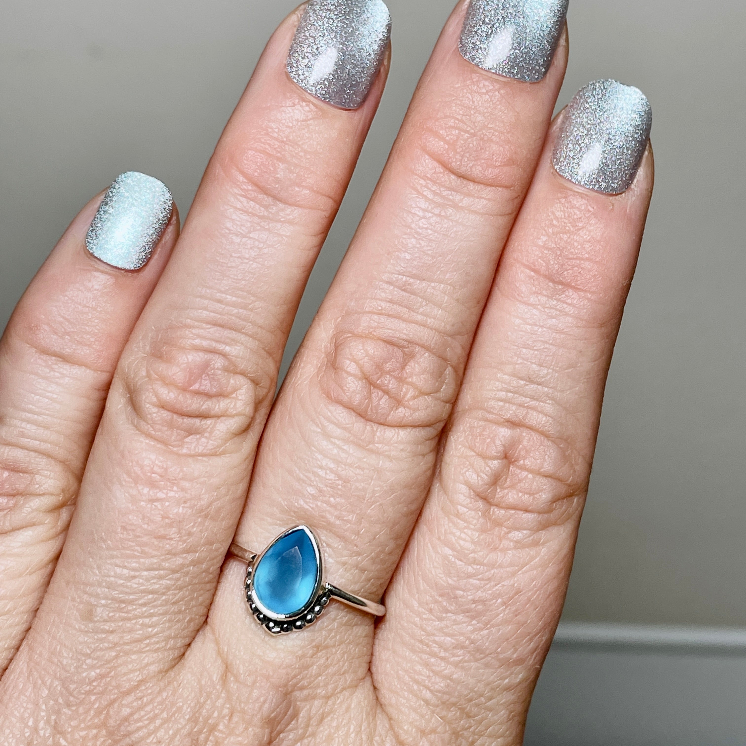 Blue Chalcedony Teardrop Sterling Silver Band Ring for Women - Elegant Fine Jewelry Gift for Birthday, Anniversary & Special Occasions