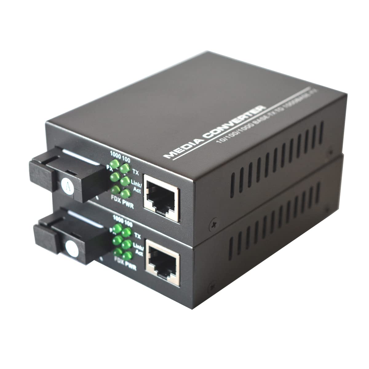 10/100/1000Mbps Gigabit Ethernet Fiber Media Converter Pair - RJ45 to 1000M Single-Mode SC Fiber Converter (40Km/24.9mi Range) - Ideal for Office Networks, Data Centers & Long-Distance Internet Connections