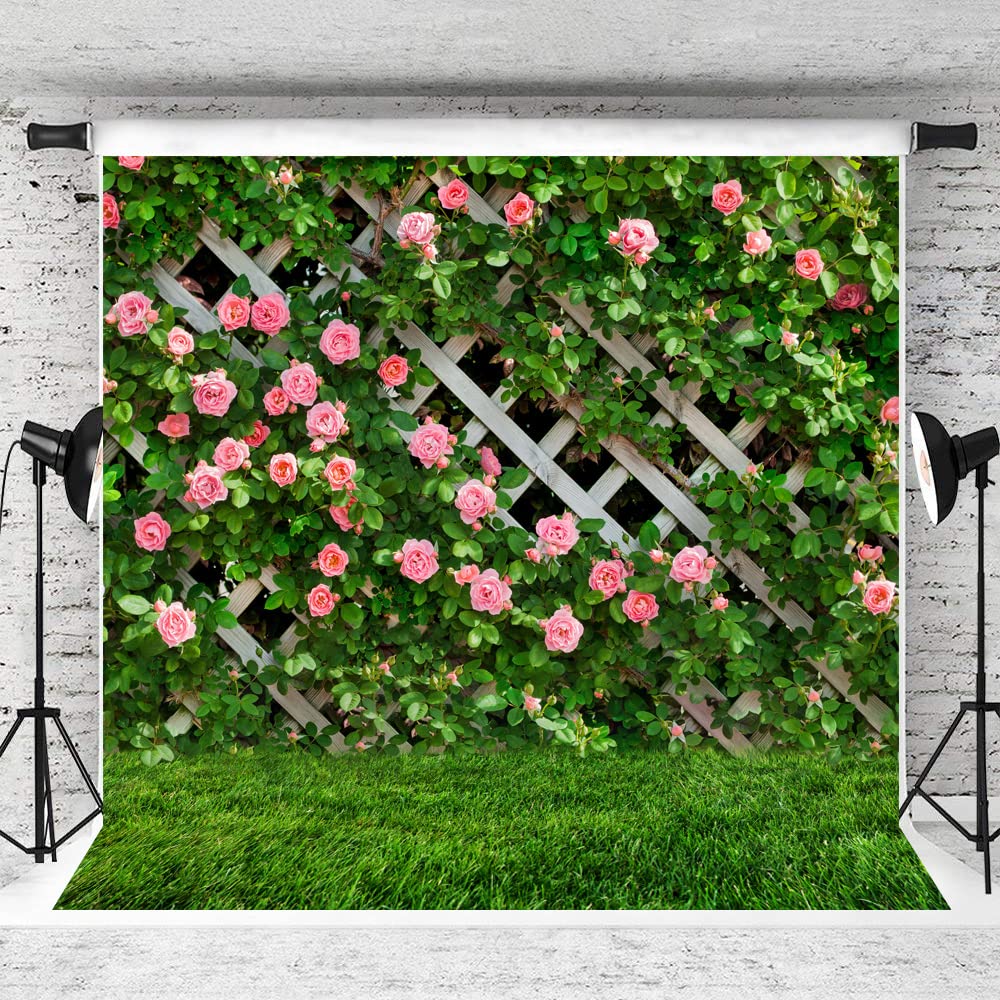 AIIKES 8x8FT Floral Photography Backdrop - Spring Flower Green Leaf Fence Background for Wedding, Bridal, Baby Shower, Birthday Party & Photo Booth Studio Props (11-453) - Perfect for Indoor/Outdoor Events, Social Media Content Creation and Professional Photography
