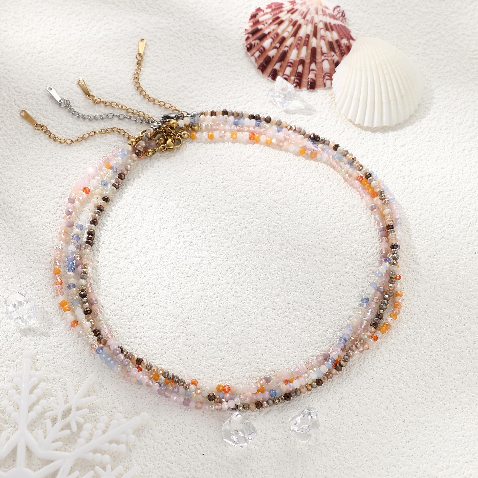 JSJOY Tiny Crystal Beaded Choker Necklaces for Women - Colorful Bohemian Handmade Jewelry, Dainty Adjustable Choker Necklace for Teens, Perfect Gift for Birthday, Party & Everyday Wear