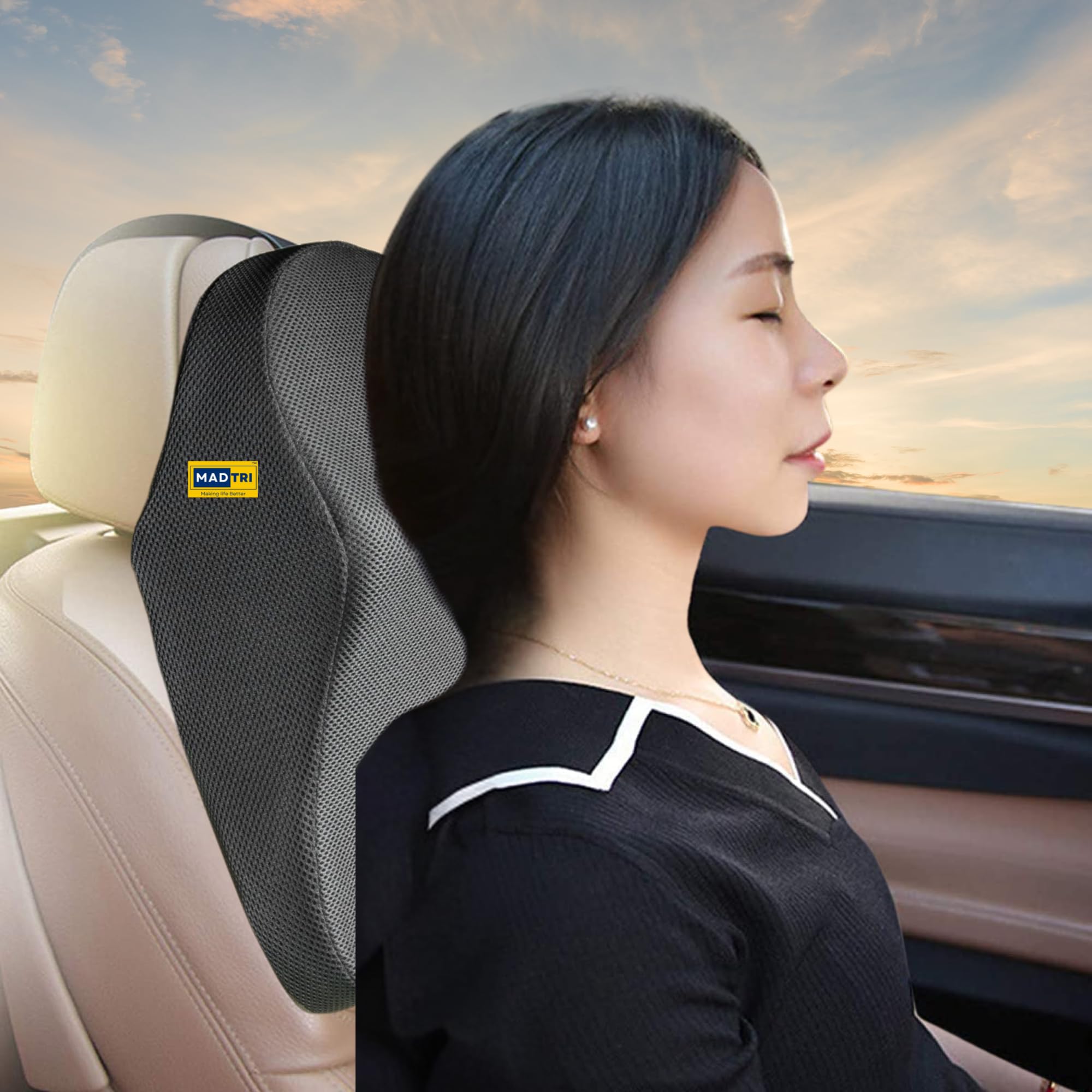 German Formulation Memory Foam Neck Pillow for Car - Ergonomic Neck Support & Pain Relief for Long Drives | Comfortable Travel Pillow for Road Trips, Commuting & Relaxation in Car Seat