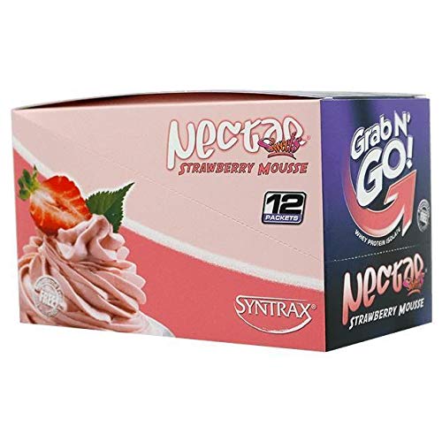 Syntrax Nectar Grab N Go Strawberry Mousse Protein Powder - 12 Single Serve Packets (23g Protein, 0g Carbs & Fat) - Lactose Free, Gluten Free - Perfect for Post-Workout Recovery & On-The-Go Nutrition