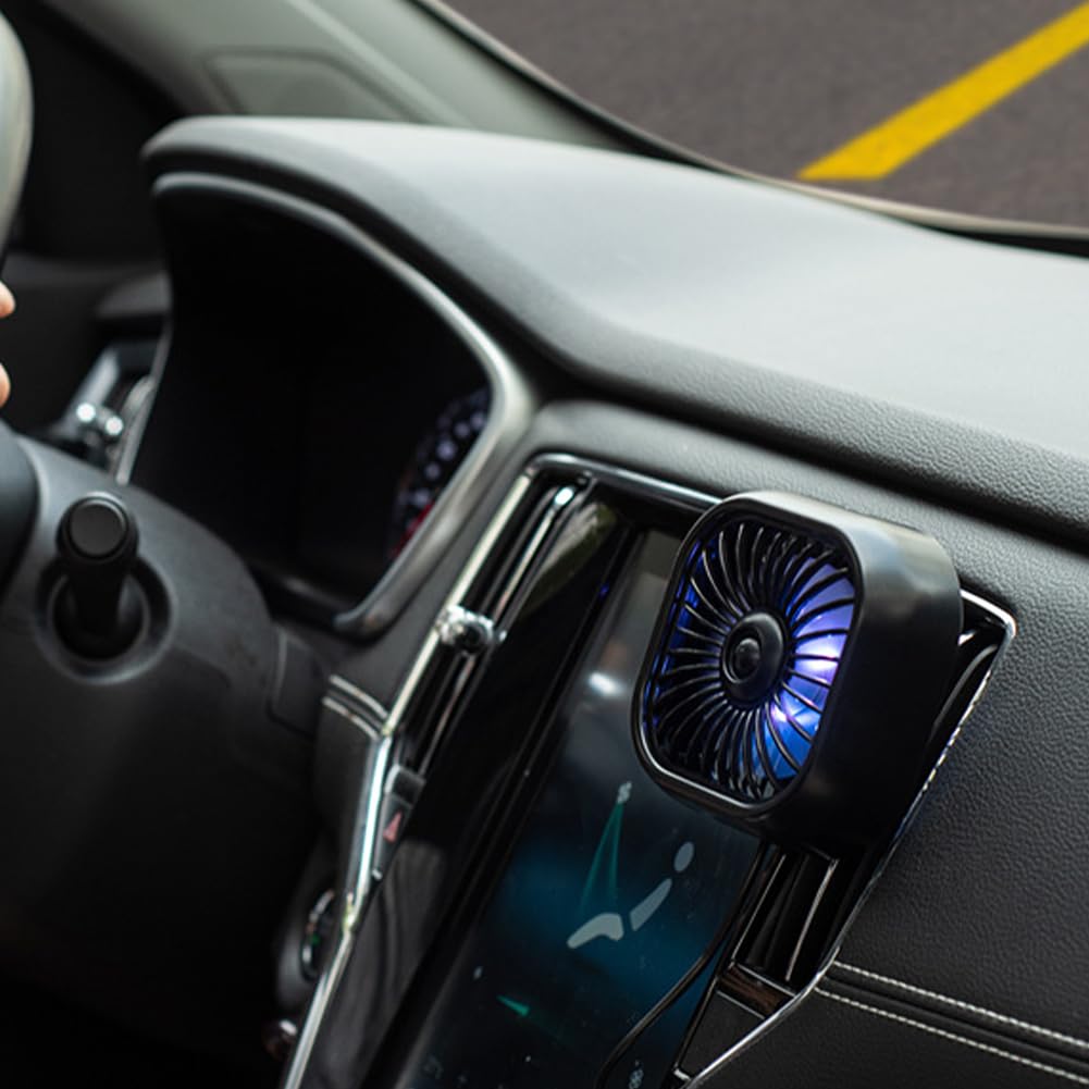 USB Car Air Vent Fan with Color Changing LED Light - 3 Speed Adjustable Cooling Fan for Rear Seat Heat Dissipation - Perfect for Summer Road Trips & Long Drives (Black)