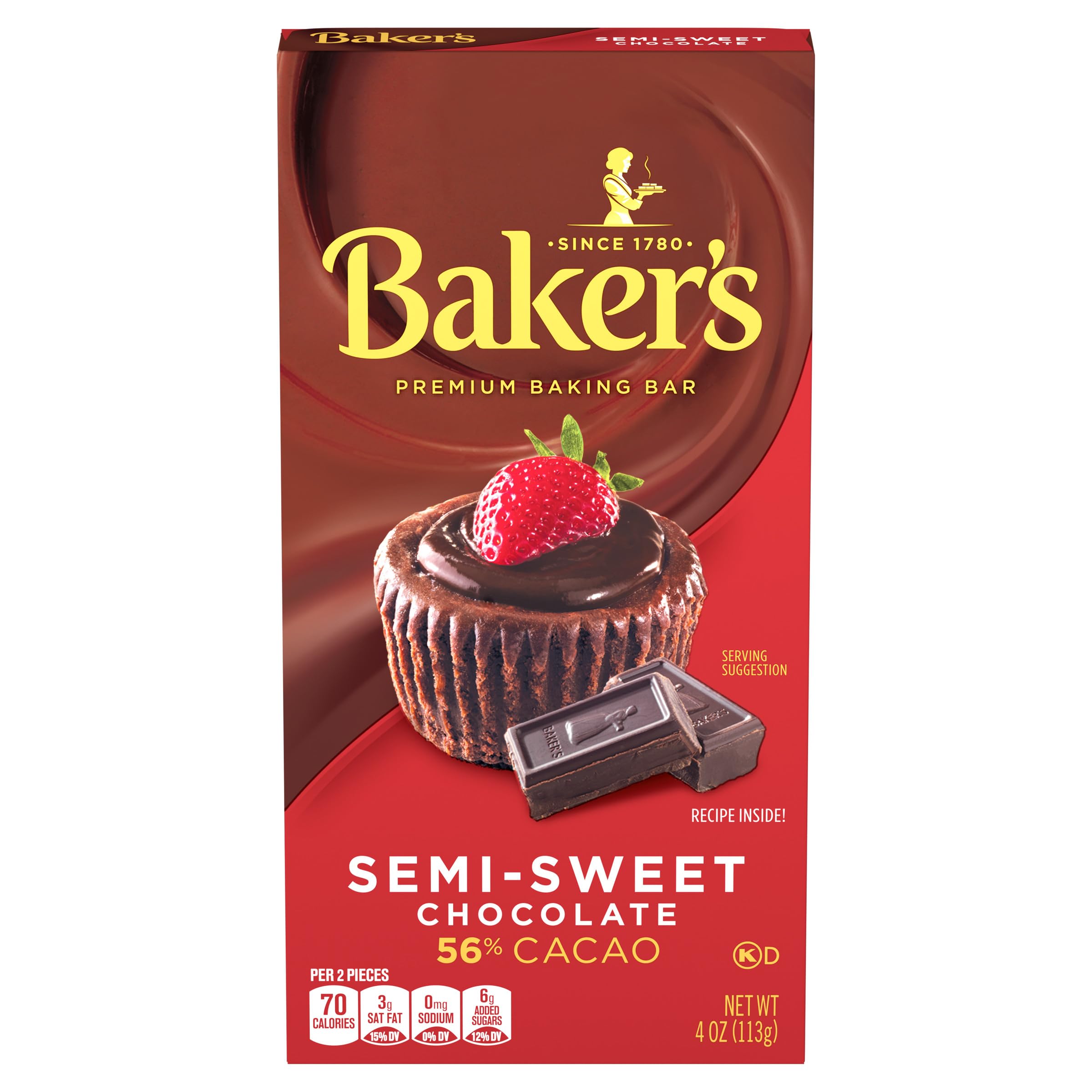 Baker's Premium Semi-Sweet Chocolate Baking Bar - 4 oz (113g) for Baking Cookies, Cakes & Desserts | High-Quality Baking Chocolate for Professional & Home Bakers