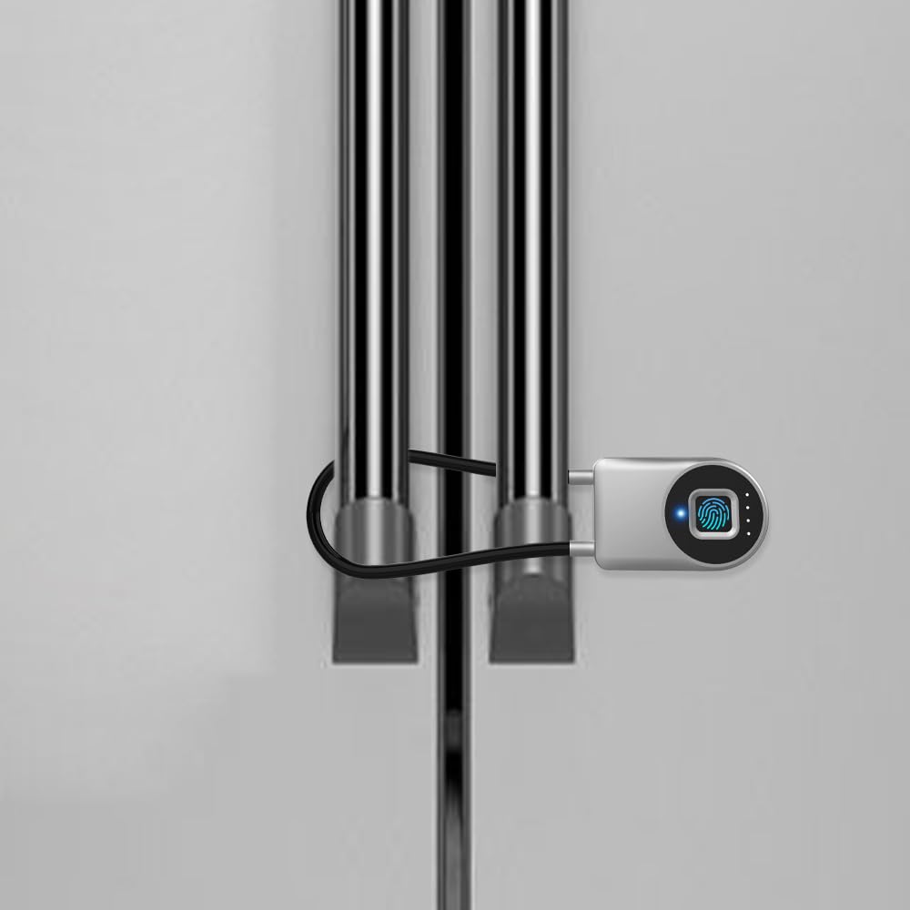 eLinkSmart Fingerprint Fridge Lock - Child Proof Cabinet Lock with Waterproof Design & 1000+ App Users - 38cm/6 Inch Steel Cable Padlock for French Door Refrigerator, Gym Locker, Cupboard & Luggage Security - Perfect for Home Safety, Child Protection & Travel Use