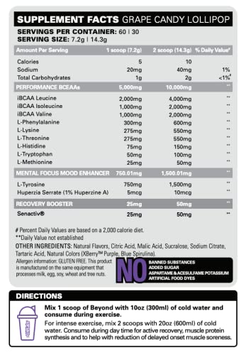 EHP Labs Beyond BCAA Powder - 10g Amino Acids Supplement for Muscle Recovery & Post Workout - Essential BCAAs & EAAs with Grape Candy Flavor (60 Servings) | Ideal for Gym, Fitness & Athletic Performance Enhancement