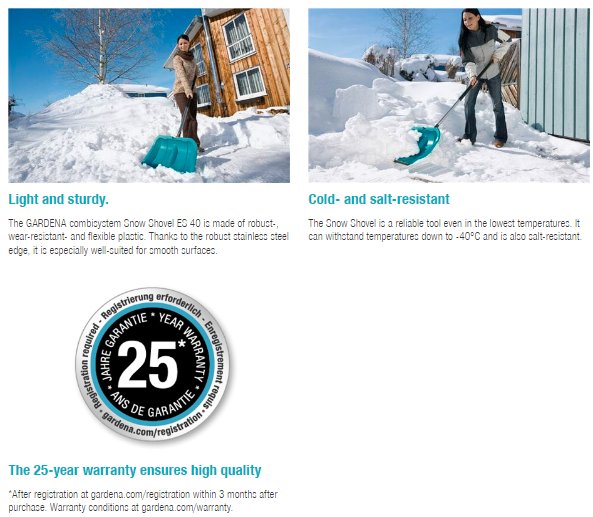 Gardena Combisystem Snow Shovel ES 40 - Heavy Duty Winter Snow Removal Tool for Driveways & Walkways - Perfect for Home & Garden Winter Maintenance