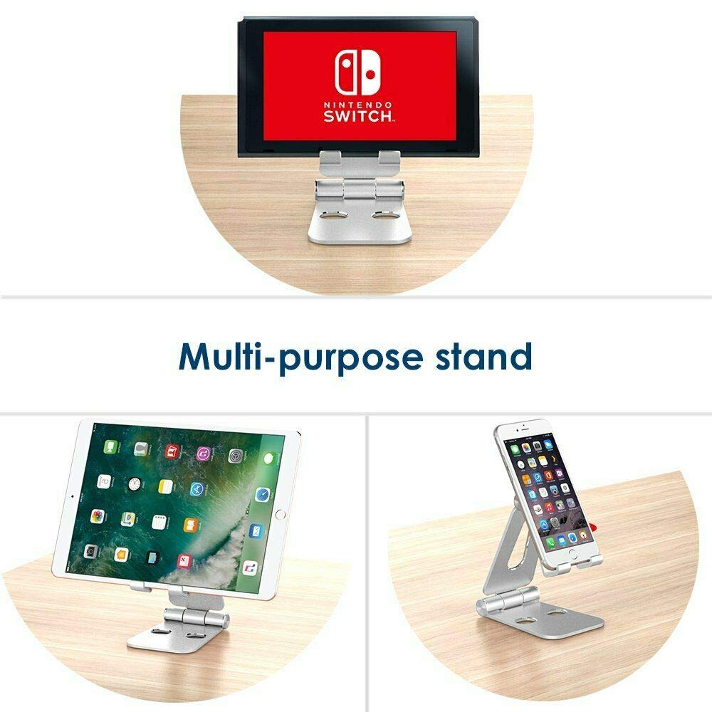 Simpeak Phone Stand, Tablet Stand, Universal Dock Holder for Smartphones - Aluminum Silver | Desk Accessories for iPhone, Samsung, iPad | Perfect for Office, Home & Video Calls