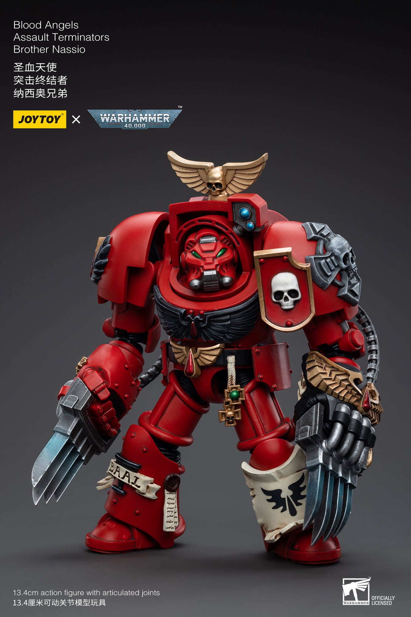 JOYTOY 1/18 Scale Warhammer 40K Blood Angels Assault Terminators Brother Nassio Action Figure - Collectible Miniature for Warhammer Fans, Tabletop Gaming & Display
