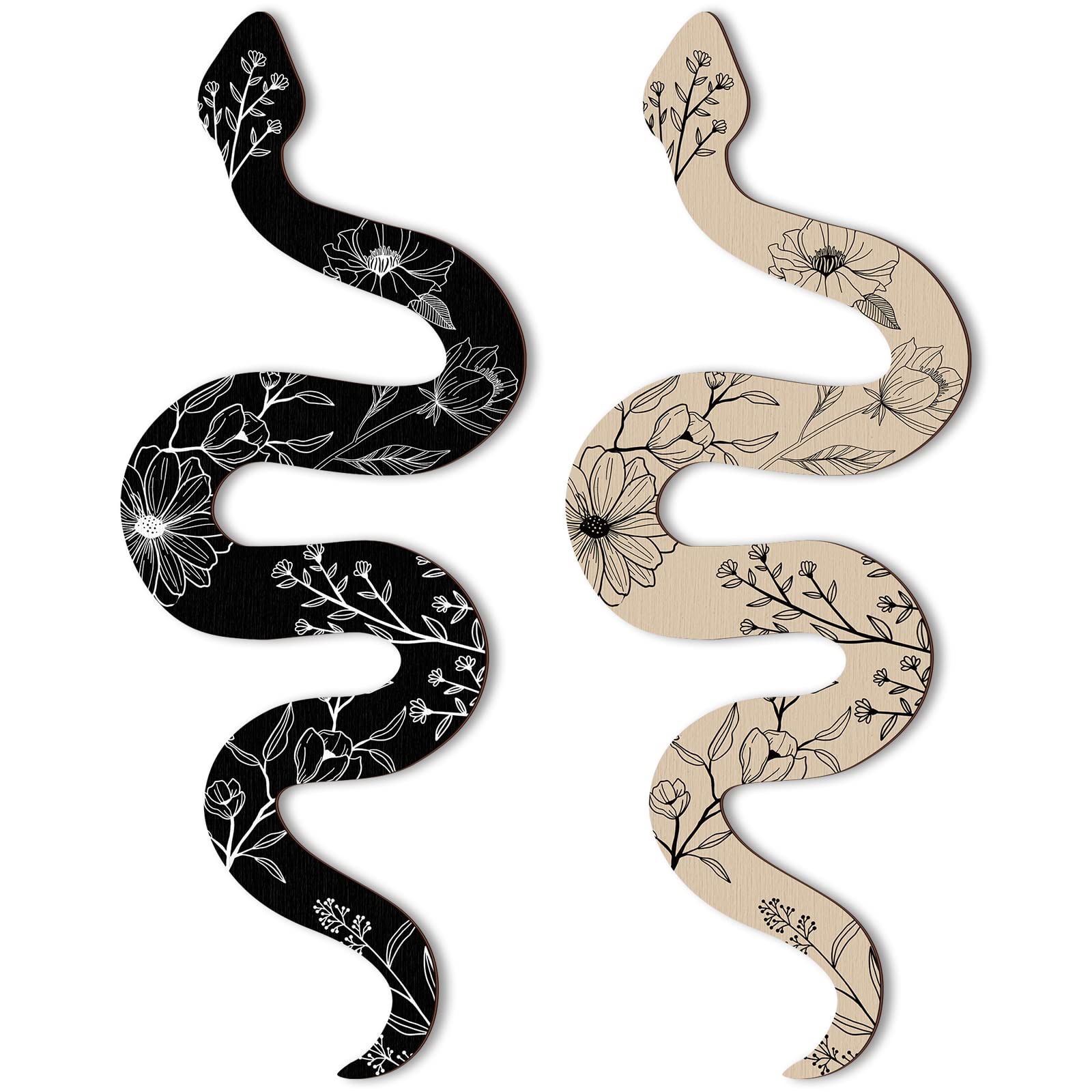 Gerrii Set of 2 Earthy Boho Wall Decor - Natural Wooden Snake Wall Hanging for Bedroom, Living Room & Apartment - Witchy Aesthetic Home Decor for Hippie, Wiccan & Bohemian Style Rooms