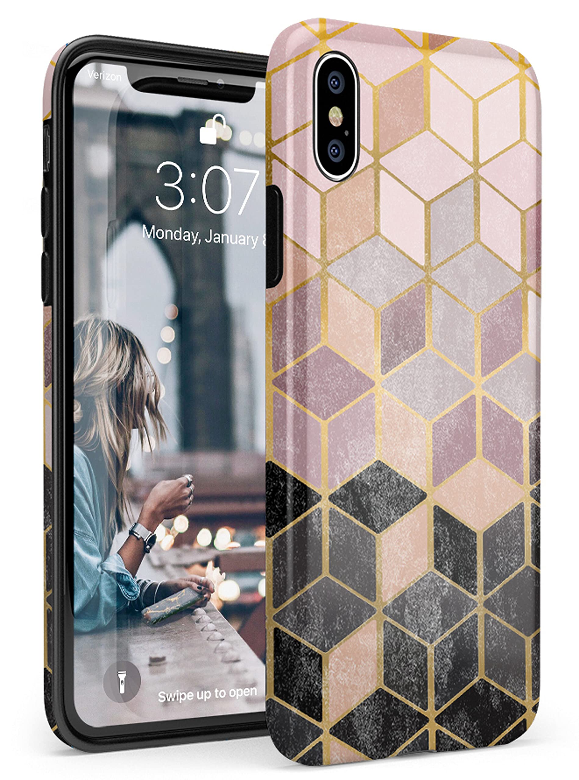Casely iPhone Xs Max Case - Geo Rose Gold Marble Phone Cover | Slim Protective Case for iPhone Xs Max | Perfect for Everyday Use, Travel & Work