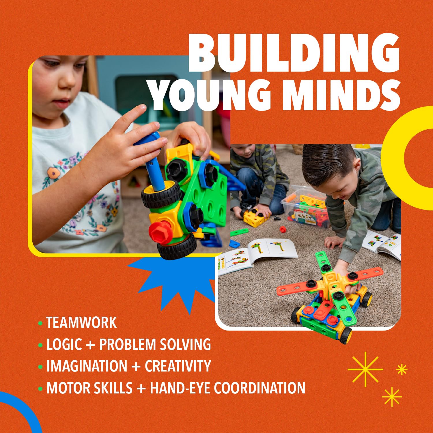 ETI Toys STEM Learning Educational Building Blocks Set - 101 PCS Construction Engineering Kit for Kids Ages 3-5 | Creative Fun STEM Toys Gift for Boys & Girls | Perfect for Classroom Learning, Birthday Gifts & Early Childhood Development