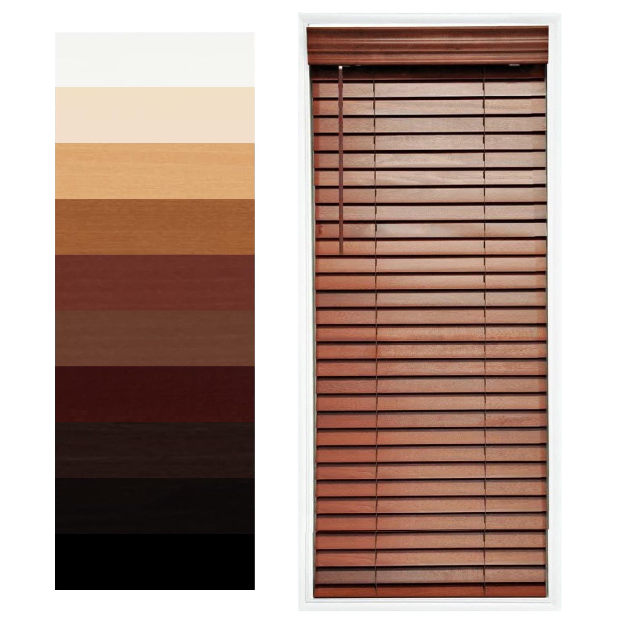 Customizable Wood Horizontal Cordless Window Blinds - 2 Inch Slats - Rosewood Finish - Inside or Outside Mount - Perfect for Living Room, Bedroom & Home Office