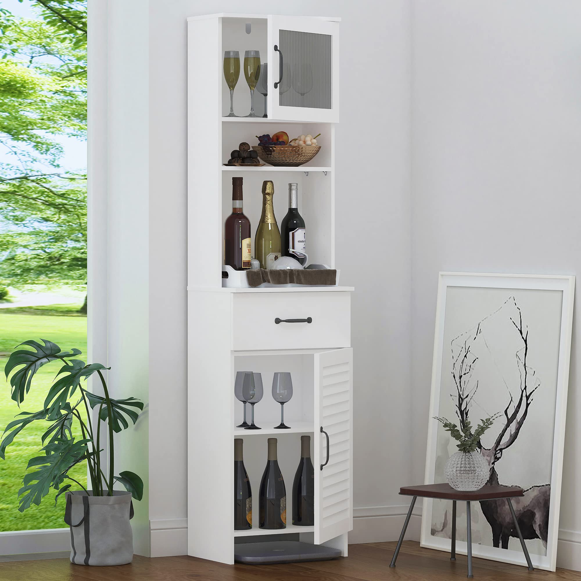 Tall Bathroom Storage Cabinet - Narrow Floor Linen Cabinet with Door & Drawers, Freestanding Wood Organizer for Bathroom, Living Room & Kitchen (White) - Perfect for Small Space Organization & Home Decor