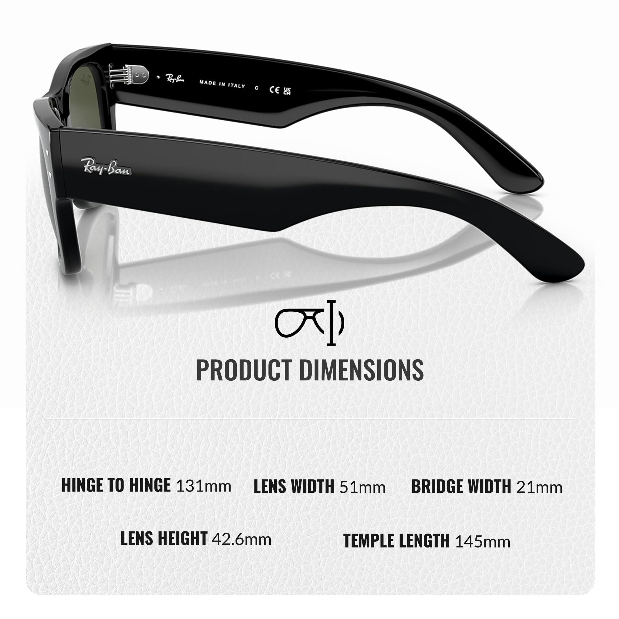 Ray-Ban RB0840S MEGA WAYFARER Square Sunglasses with Eyewear Kit - High Bridge Fit - UV Protection - Classic Style for Men & Women - Perfect for Driving, Beach, and Outdoor Activities