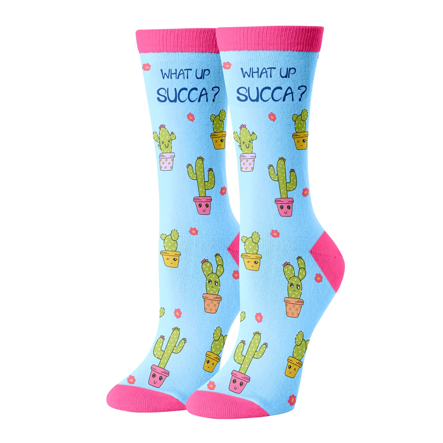 HappyPop Women's Sunflower & Cactus Flower Socks - Funny Nurse Socks with Teeth Design - Perfect Gift for Plant Lovers - Great for Costumes, Nursing Professionals, and Unique Gift Giving