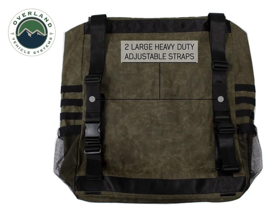 Overland Vehicle Systems Extra Large 30 Gallon Trash Bag Tire Mount - Universal Waterproof Waxed Canvas Trash Bag Holder with Drainage Holes for Off-Road, Camping & Overlanding Adventures - Durable Paraffin Wax Infused Design