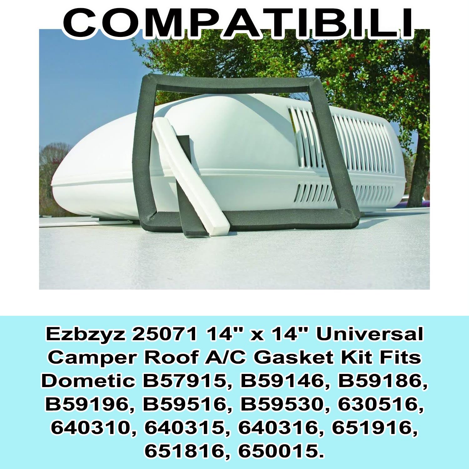 14-Inch x 14-Inch Universal Camper Roof AC Gasket Kit - Waterproof Compression Seal, Self-Adhesive Frame Gasket & Leveling Pads (25071) - Perfect for RV, Travel Trailer & Motorhome Air Conditioner Installation & Repair