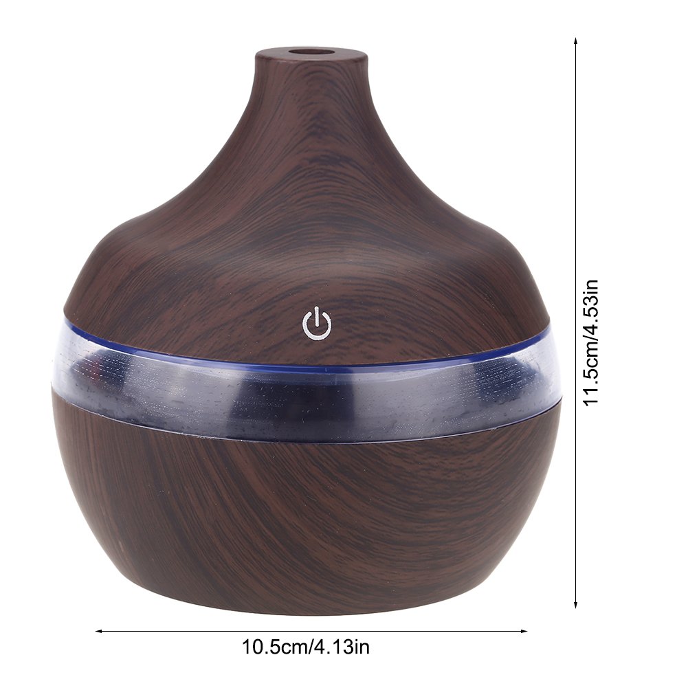 Wood Grain Humidifier 300ml - USB Powered Cool Mist Humidifier with Colorful LED Night Light for Home, Office, Car & Bedroom - Perfect for Dry Air Relief, Aromatherapy & Baby Nursery
