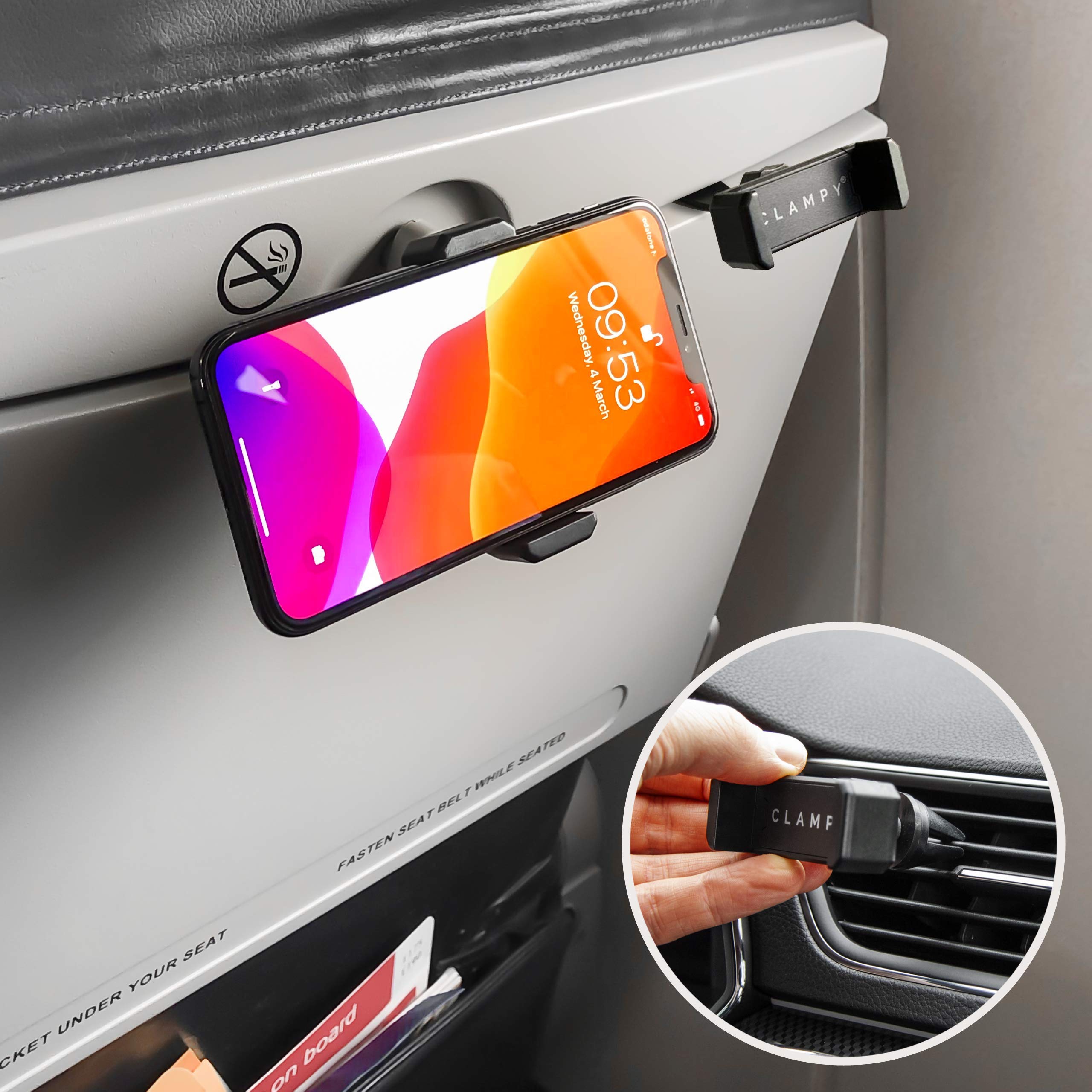Adjustable Universal Phone Holder for Airplane Travel - Black | Car, Office, Home & Plane Use