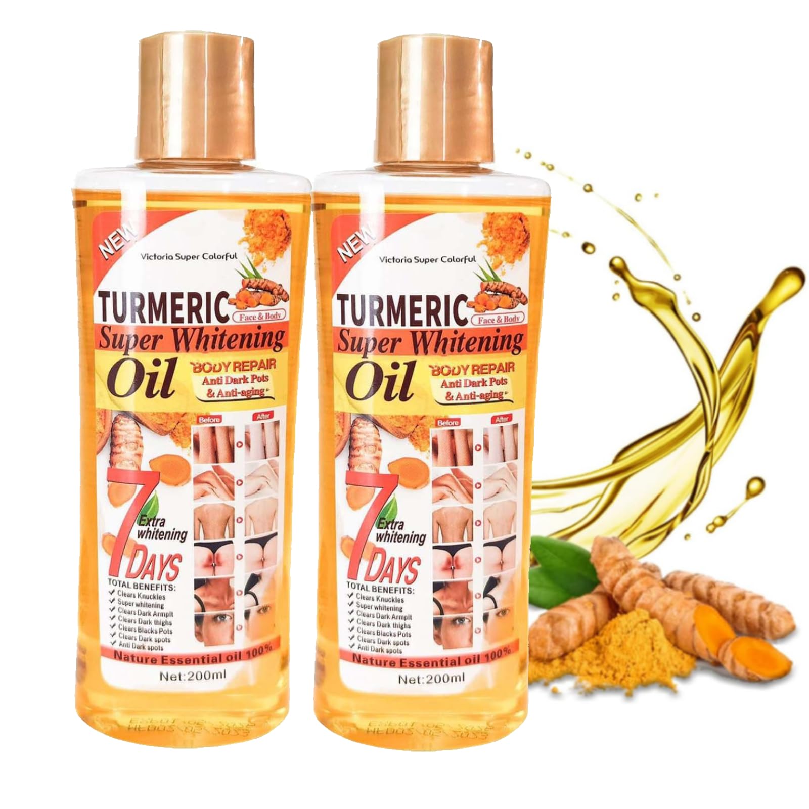 Soft 7 & Veetgold Turmeric Body Oil for Skin - Moisturizing & Brightening Oil for Women & Men | Natural Hydration for Dry Skin, Stretch Marks & Evening Skin Tone | Perfect for Massage, After Shower & Daily Skincare Routine