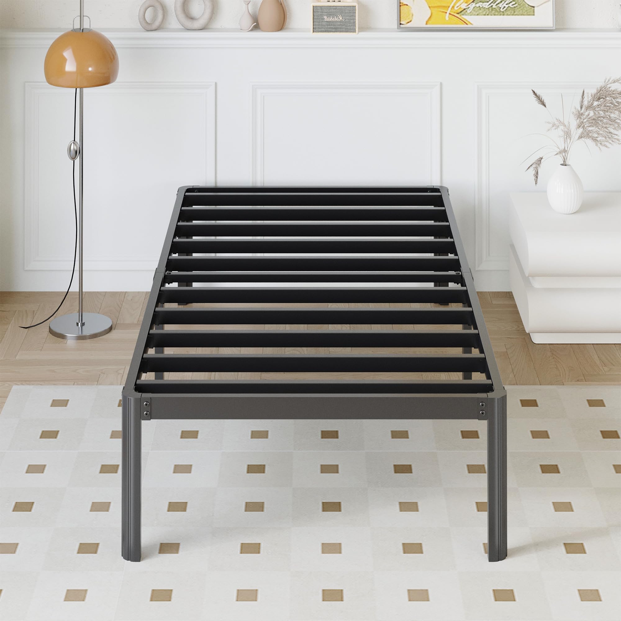 14 Inch Twin Metal Bed Frame with Rounded Corner Legs - Heavy Duty Platform Bed for Kids, Easy Assembly, Noise Free, No Box Spring Needed, Black - Perfect for Kids' Bedrooms, Dorms & Guest Rooms