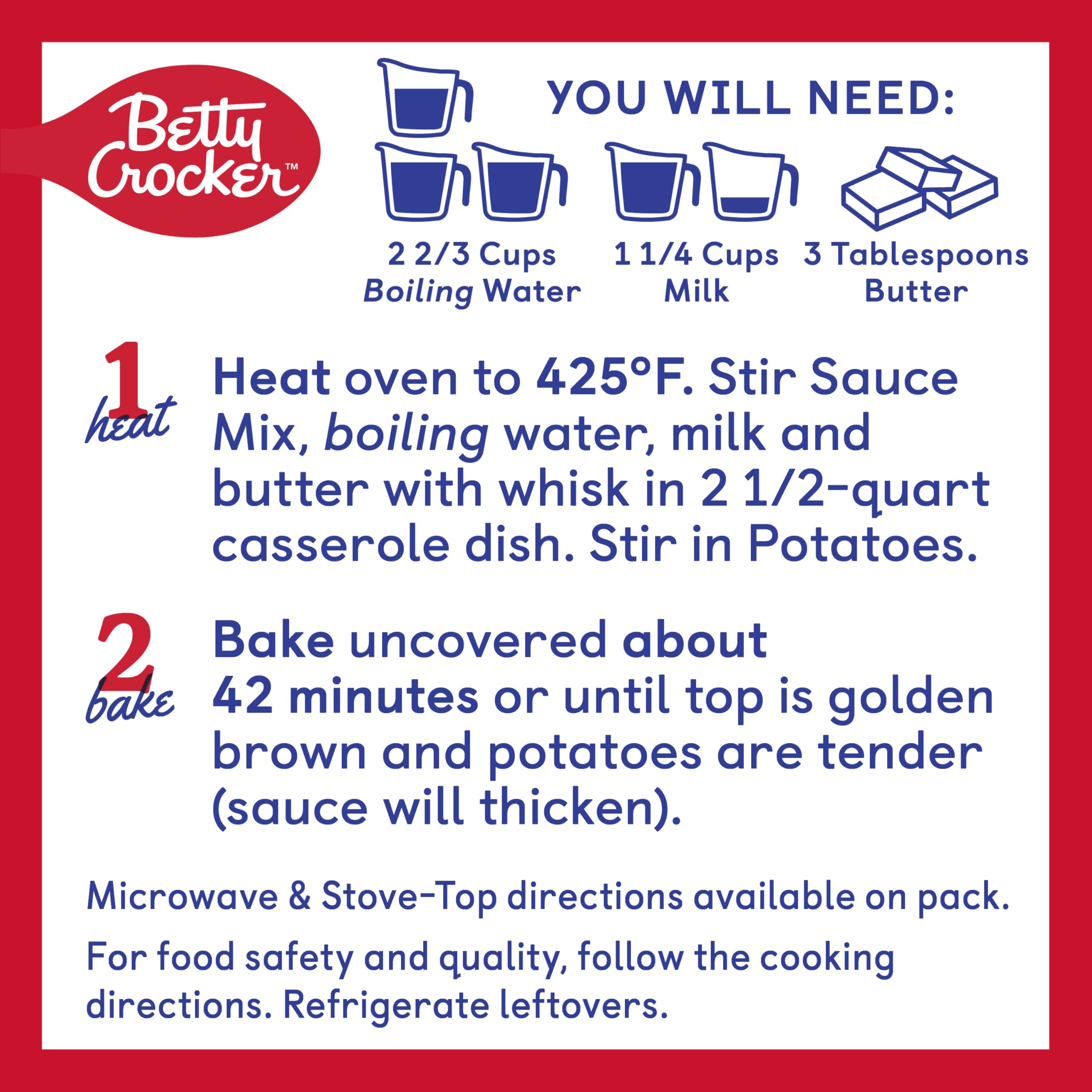 Betty Crocker Au Gratin Potatoes with Real Cheese - Family Size 7 oz Box - Easy Homemade Casserole for Dinner & Holiday Gatherings