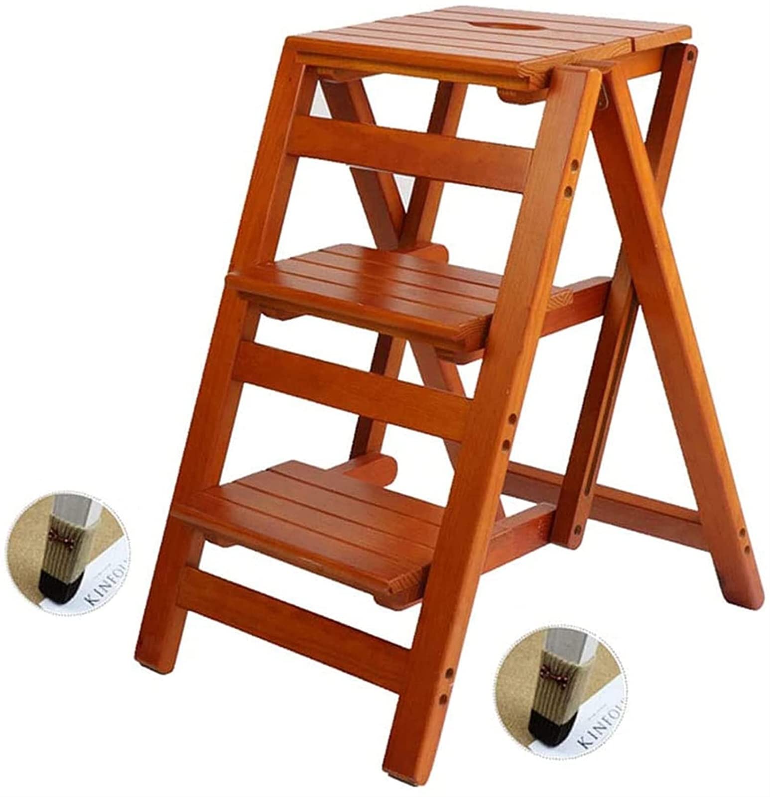 Foldable Wooden Step Stool for Kitchen - Non-Slip Portable Ladder Stool with Anti-Skid Foot Cover - Multifunctional Indoor Climbing Stool for Home, Bathroom, and Garage Use