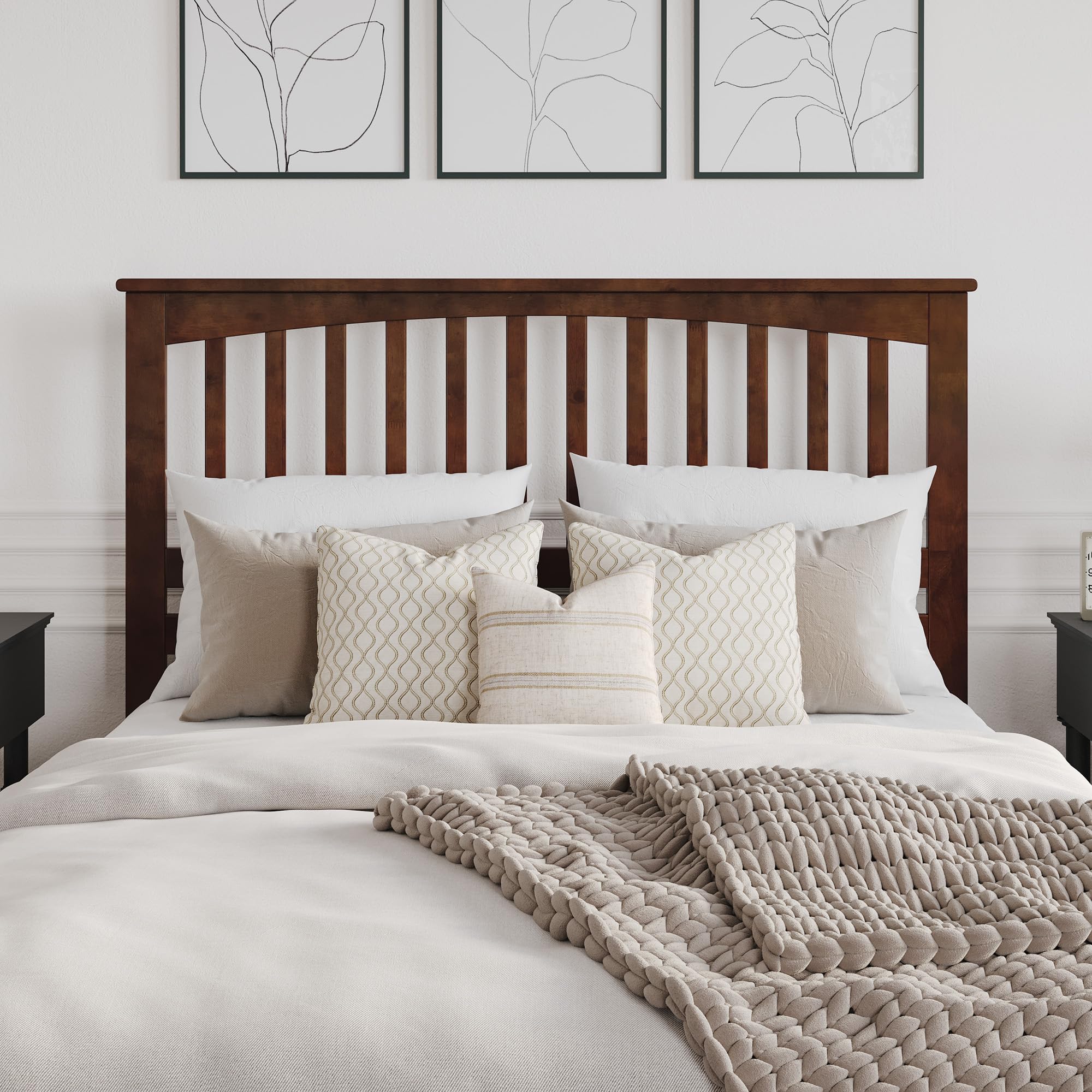 AFI Mission Queen Solid Wood Headboard with USB Charging Ports - Walnut Finish for Bedroom Decor - Perfect for Modern and Farmhouse Style Homes