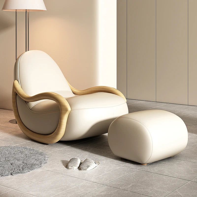 Premium Genuine Leather Rocking Chair with Solid Oak Wood Frame - Perfect for Living Room, Nursery, or Cozy Reading Nook