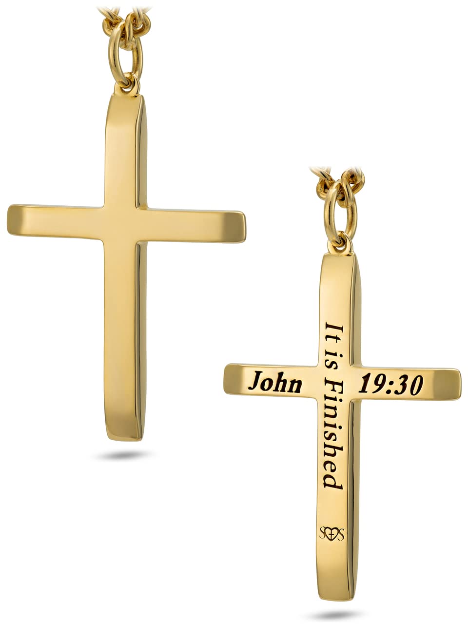 Shields of Strength Tapered Cross Necklace - Gold Plated or Stainless Steel Christian Jewelry with John 19:30 Bible Verse Pendant & Matching Chain - Perfect Gift for Baptism, Confirmation & Daily Faith Inspiration