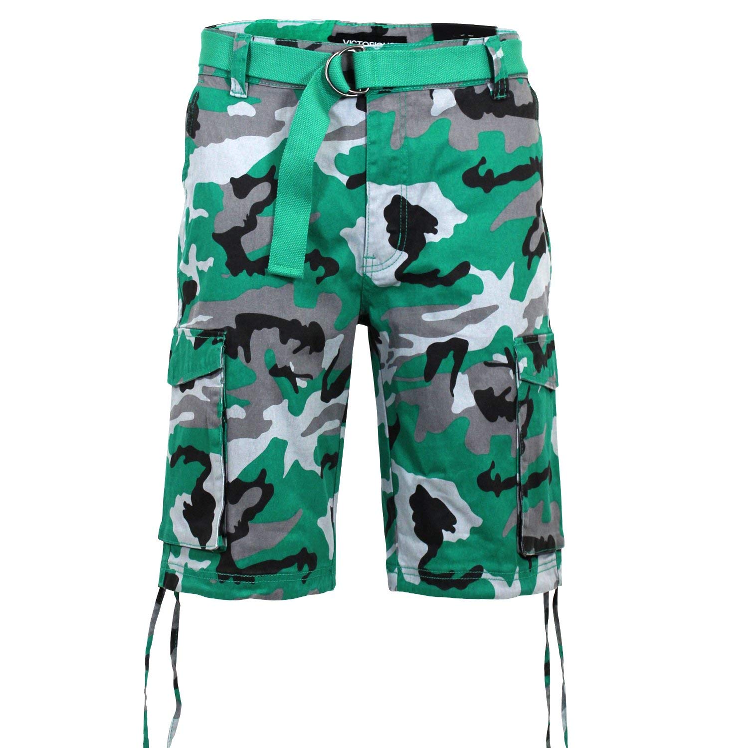 Victorious Men's Belted Ripstop Twill Camo Cargo Shorts - Durable Military Style Outdoor Shorts for Hiking, Camping & Casual Wear