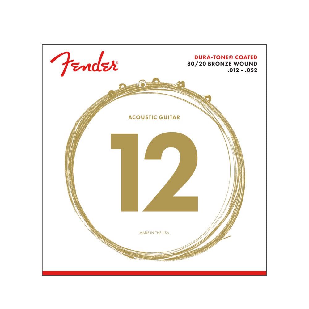 Fender Dura-Tone Coated 80/20 Bronze Acoustic Guitar Strings - .012-.052 Gauge for Clear Sound & Smooth Playability | Perfect for Studio Recording, Live Performances & Extended Playing Sessions