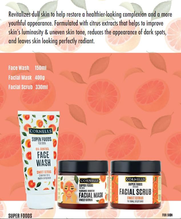 Sweet Citrus Facial Scrub 330ml - Brightening Exfoliator for Dewy Skin | Men & Women | Daily Skincare Routine