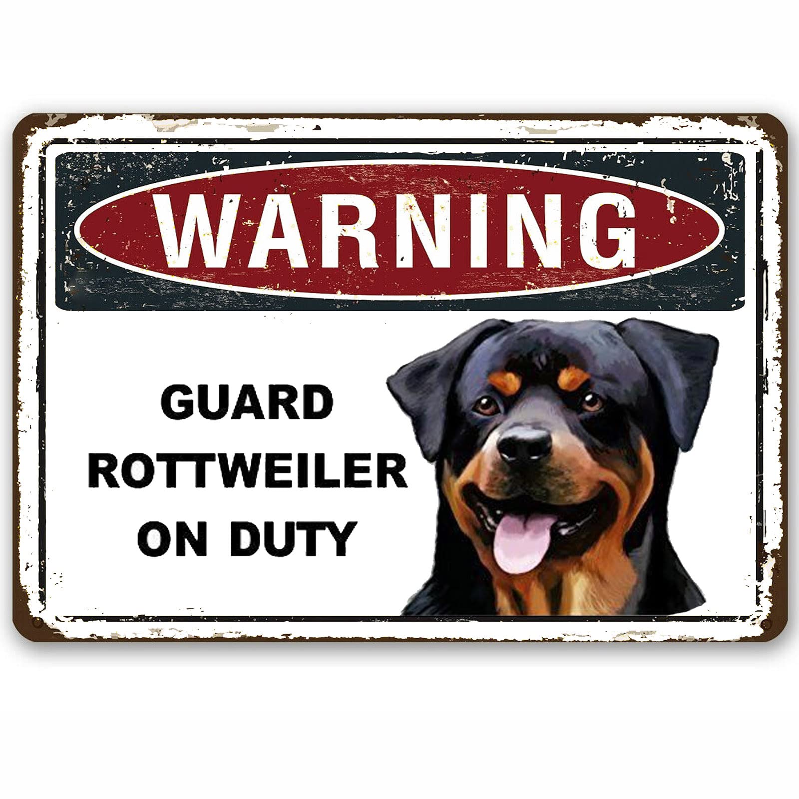 Warning Guard Rottweiler on Duty Metal Dog Sign - 12x8 Inches Rustic Farmhouse Decor for Yard, Garden & Home Security - Perfect for Pet Lovers & Outdoor Warning Sign