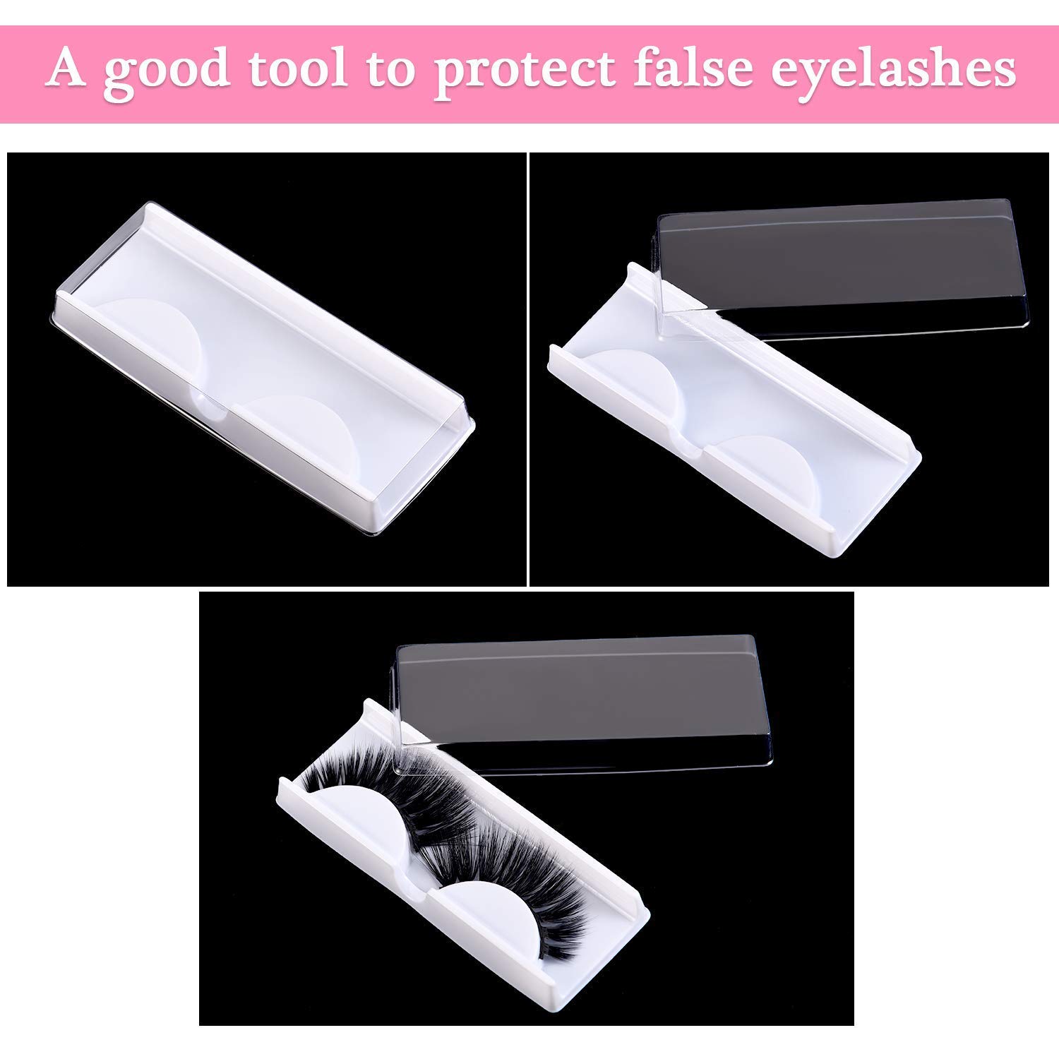 50 Pack Empty Plastic Eyelash Storage Box with Tray Lid - Mink Lash Organizer, Eyelash Packaging Case & Makeup Container for Women - Perfect for Salon, Travel & Home Cosmetic Organization (White)