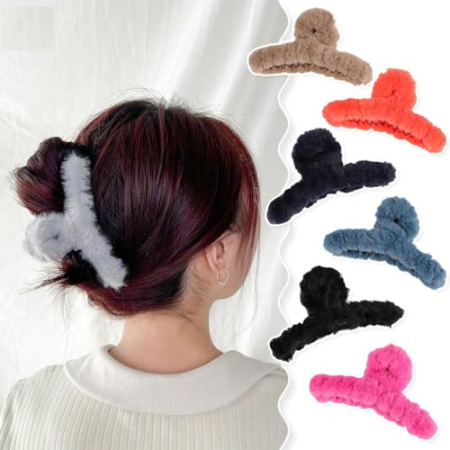 Luxury 4-Piece Faux Fur Hair Claw Clips Set - Soft Plush Hair Clutchers for Women & Girls, Large Hair Barrettes with Fluffy Faux Fleece - Perfect for Parties, Weddings & Everyday Styling