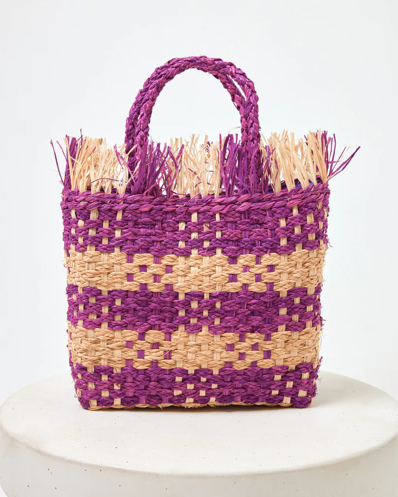 L*Space Charlie Plaid Raffia Bag in Berry Pink - Stylish Straw Beach Tote for Summer Vacations, Pool Parties & Boho Fashion Accessories