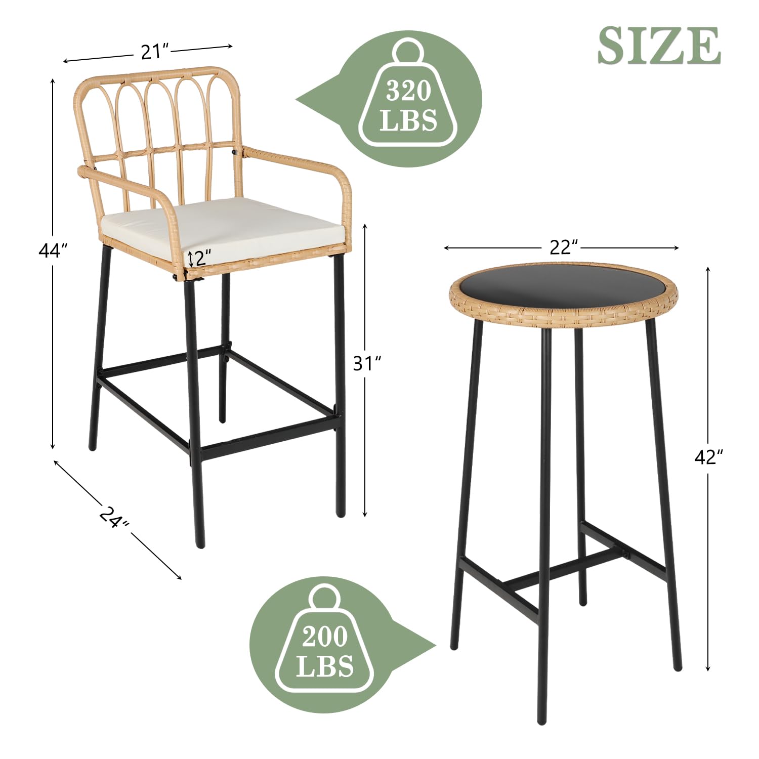 LYNSLIM 3-Piece Outdoor Bar Set - 22
