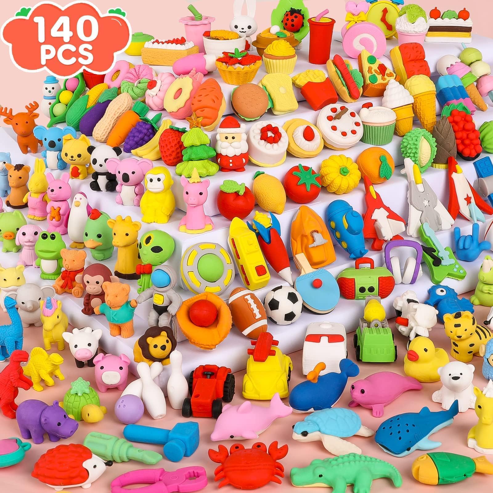 140 Pack 3D Animal Erasers for Kids - Bulk Mini Puzzle Pencil Erasers, Desk Pets & Treasure Box Toys - Perfect for Classroom Rewards, School Prizes, Kids Party Favors & Back to School Supplies (Random Assortment) - Fun Learning Tools for Arts, Crafts & Creative Play