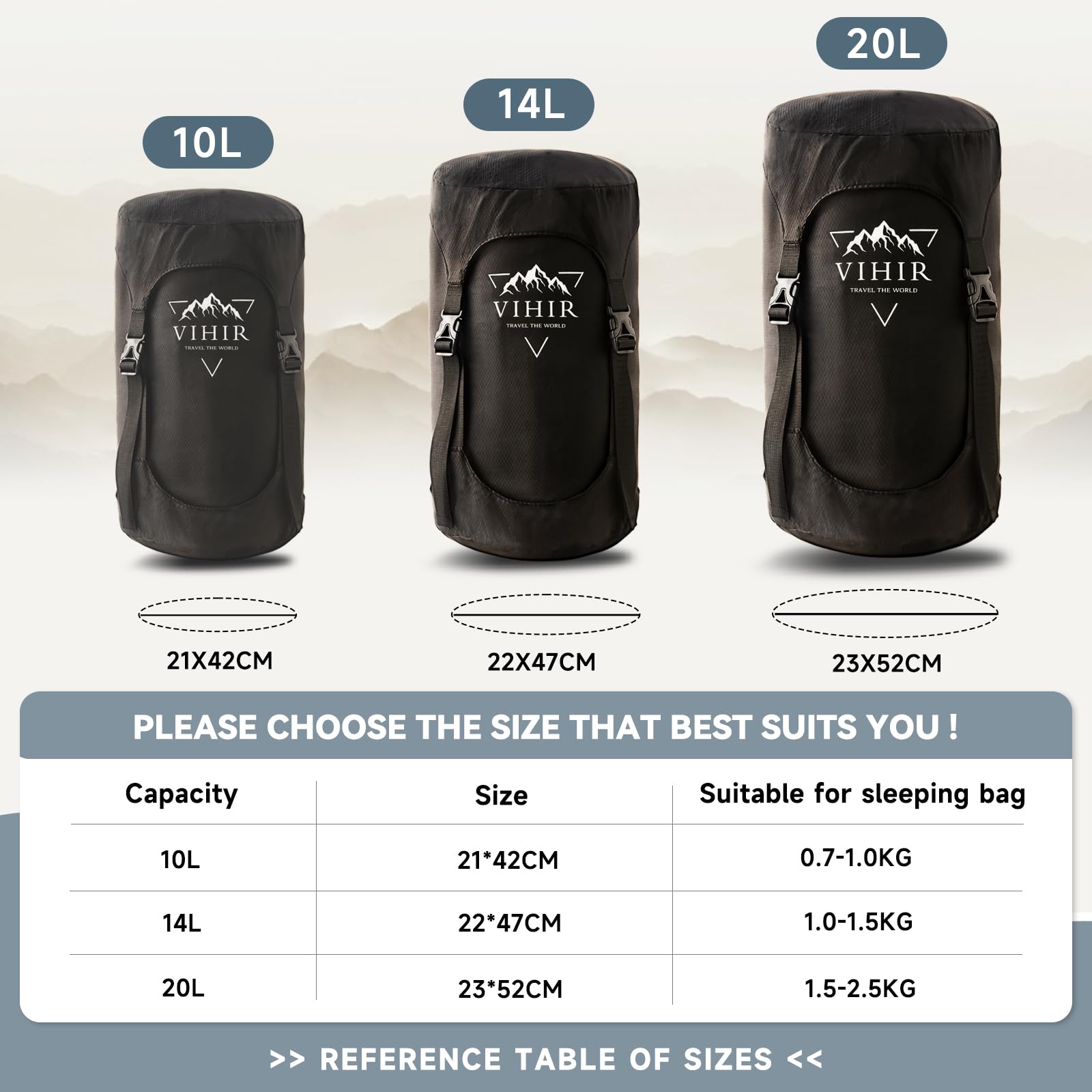 Ultralight Waterproof Compression Sack 10L/14L/20L - Space Saving Sleeping Bag Storage for Hiking, Camping & Backpacking | Perfect for Outdoor Adventures & Travel Gear Organization